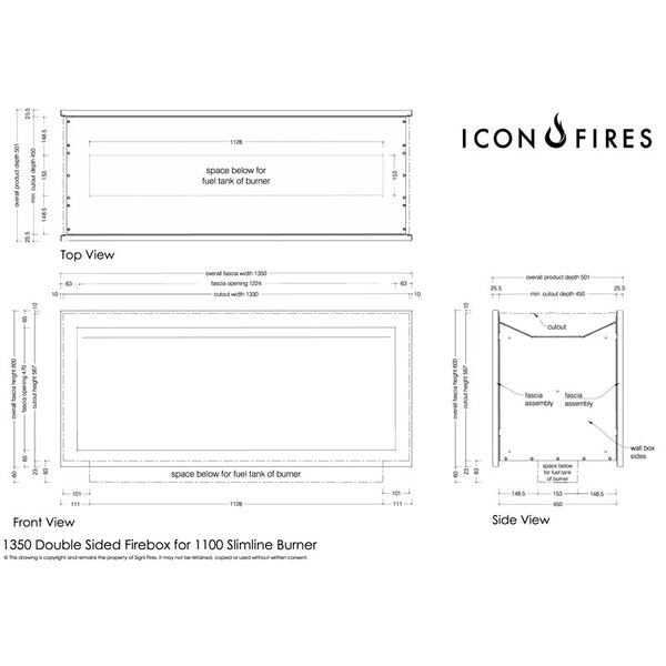 Icon Doublesided Slimline Firebox 1350 Noir