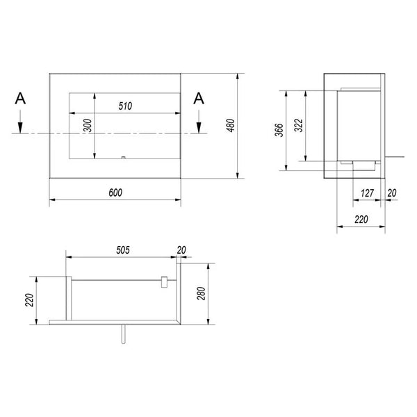 Cheminée d'Angle Bioéthanol 60 cm Côté Droit
