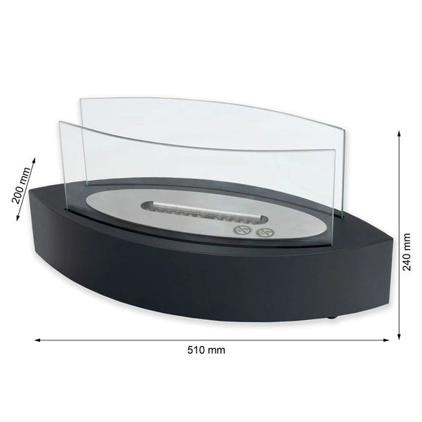 Ovale bio-ethanol tafelhaard met glas - Zwart
