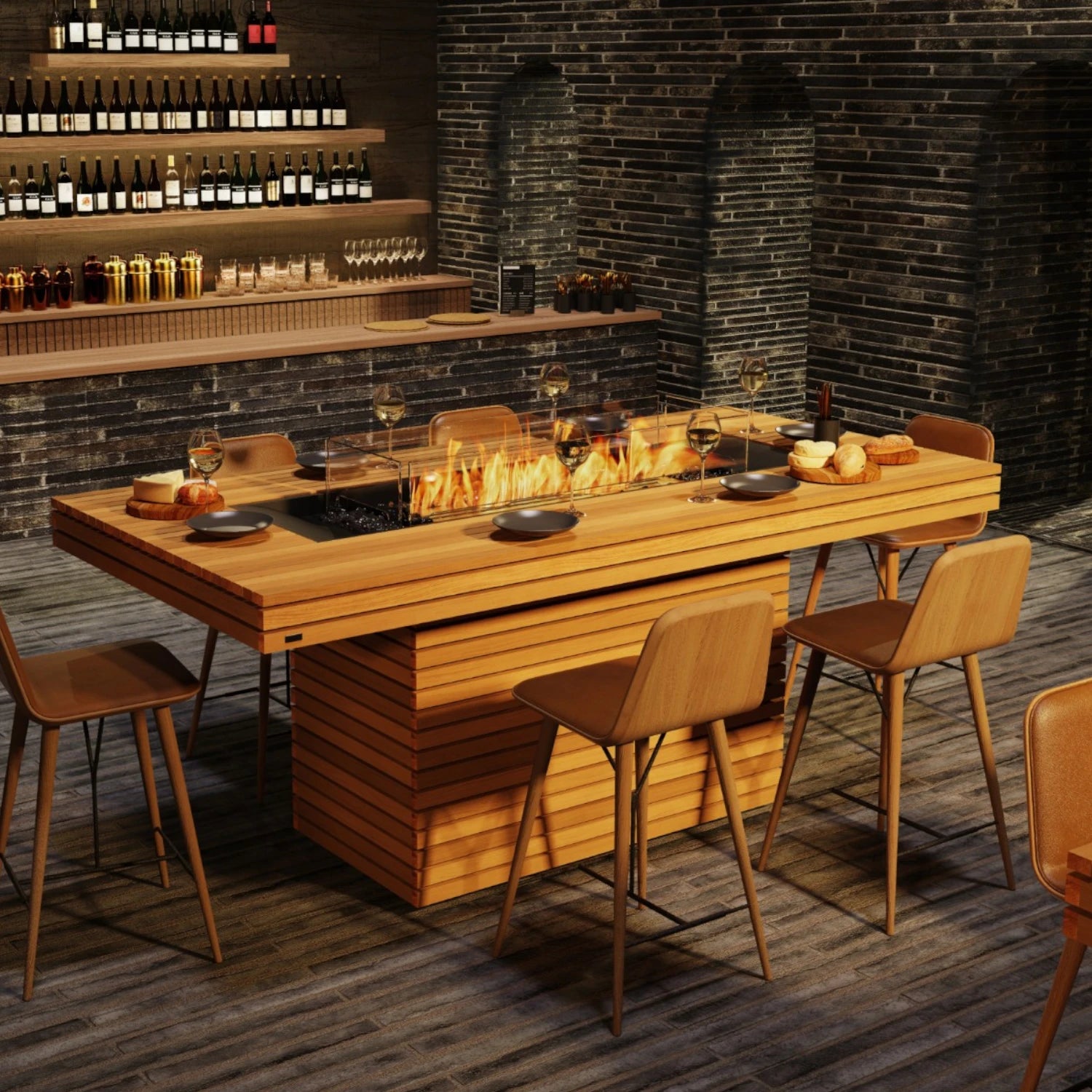 Gin 90 Bar - Teak Bioethanol Fire Pit