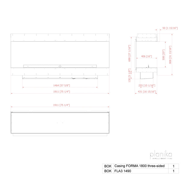 Cheminée Éthanol Trois Faces Forma 1800