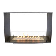 Foco Two 800 see-through bioethanol fireplace, studio shot with lit flame