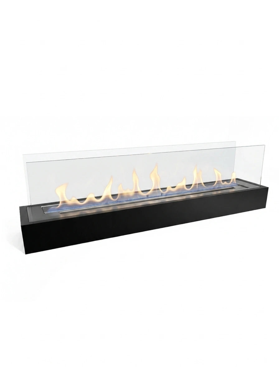 Bioethanol burner insert, 105 cm, lit with a realistic flame, studio hero view