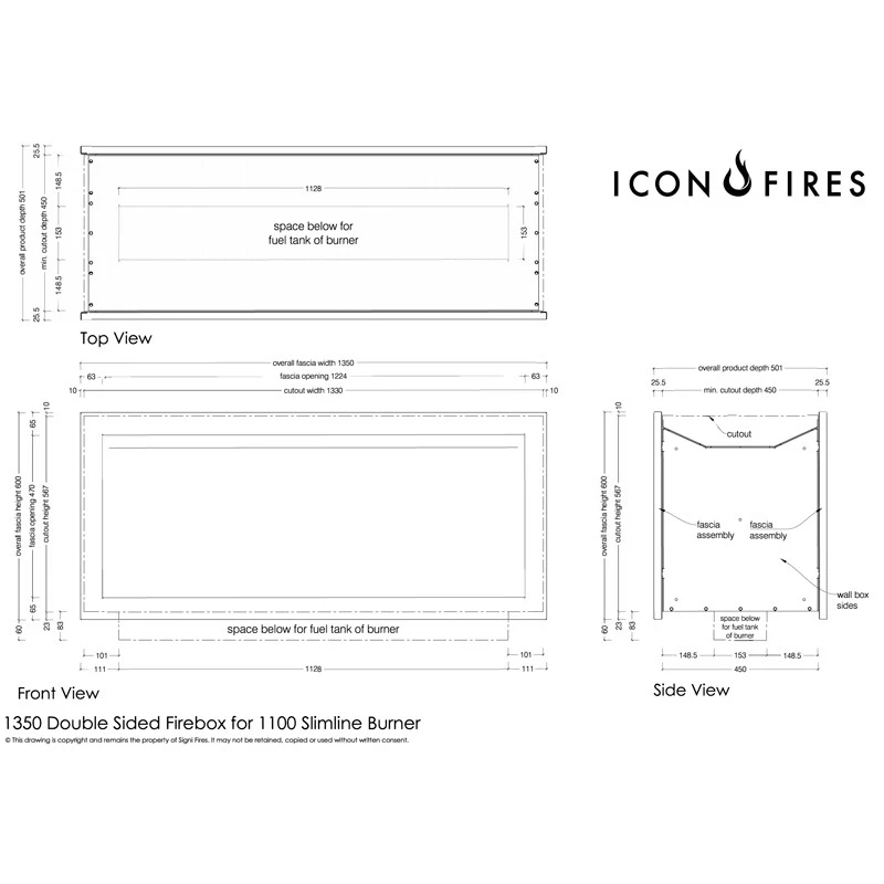 Icon Slimline Firebox SFBDS1350 - Staal