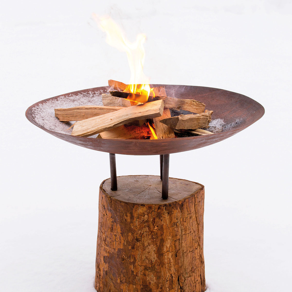 Corten Steel Firepit on a Wooden Base