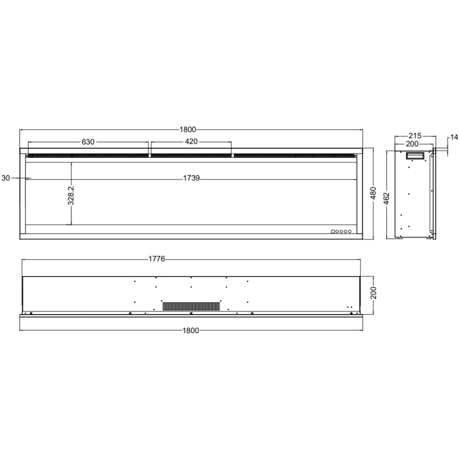 Royal Pro Wall-Mounted Electric Fireplace - Black - 180 cm