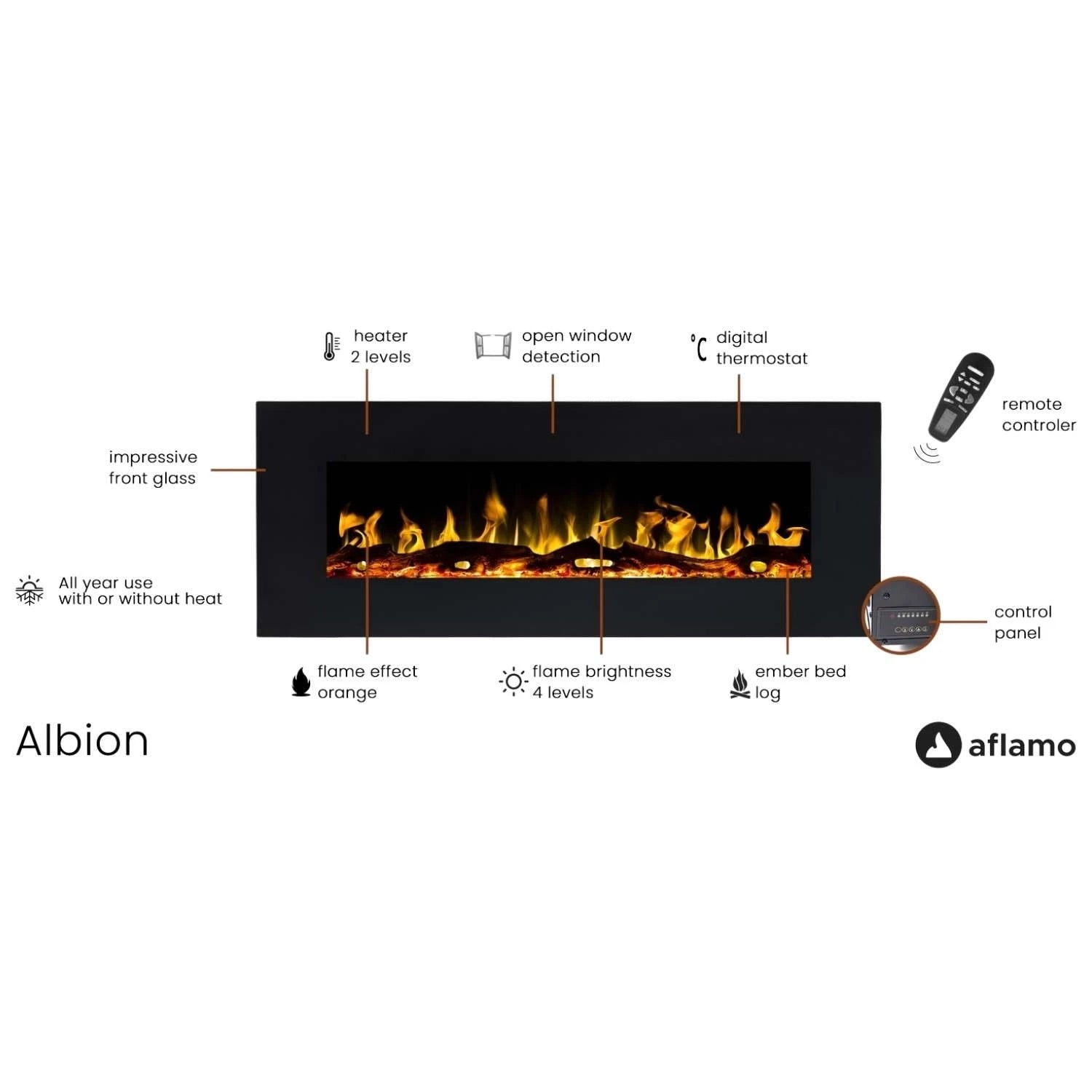 Albion 110 cm - Wall-mounted electric fireplace