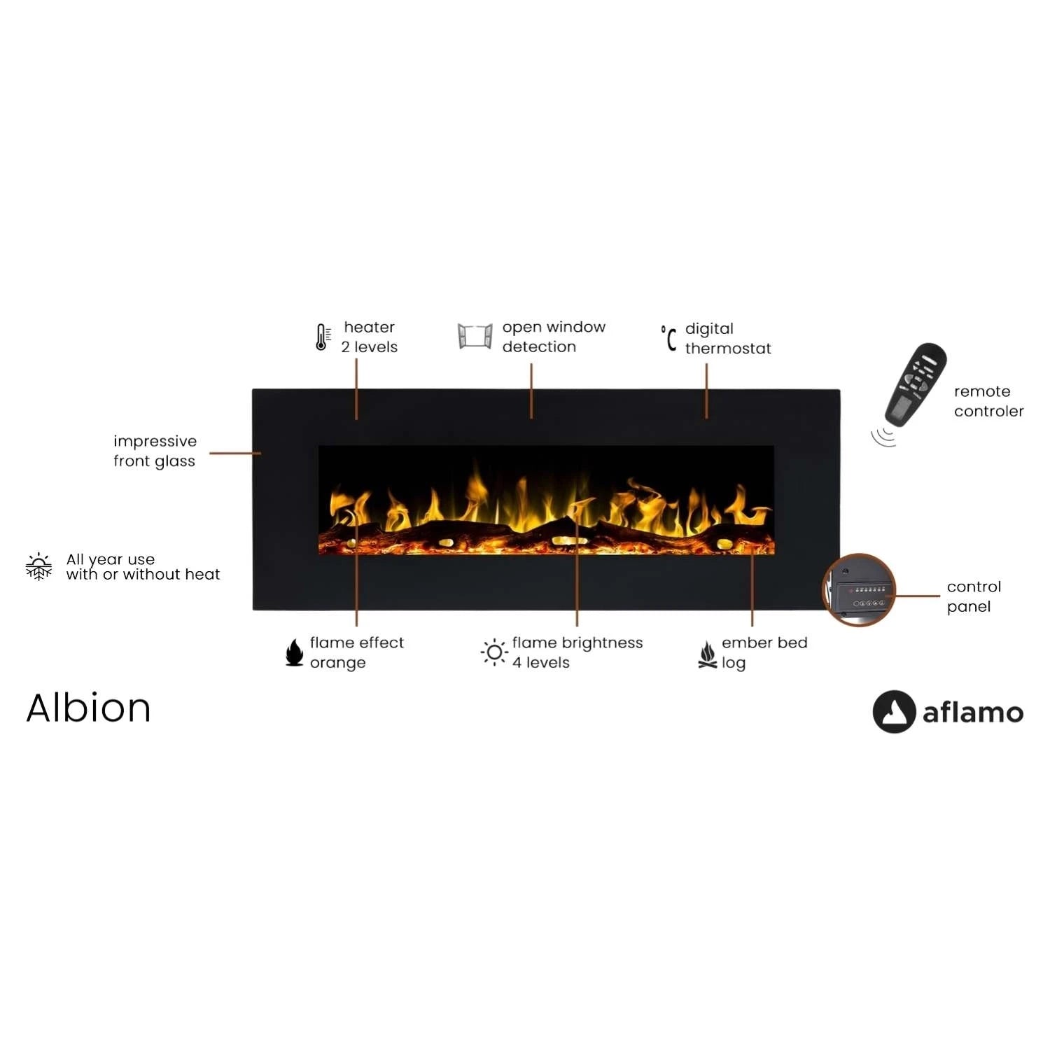 Aflamo Albion 128 cm Sort Elektrisk Pejs