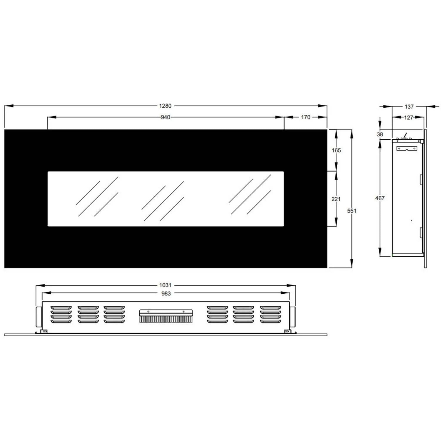 Aflamo Albion 128 cm Sort Elektrisk Pejs