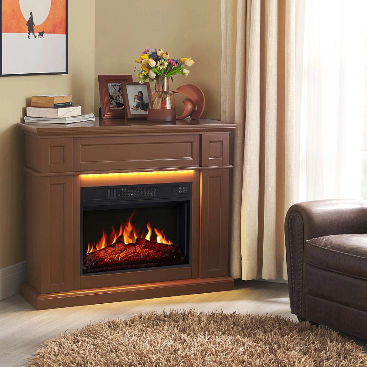 Linz 2-in-1 Electric Fireplace – Brown