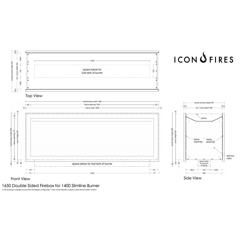 Icon Doublesided Slimline Firebox 1650 Noir