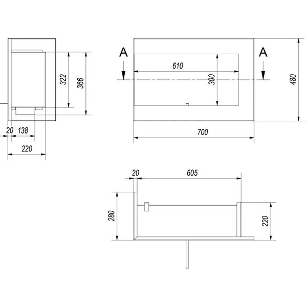 Cheminée bioéthanol d'angle 70 cm (gauche)