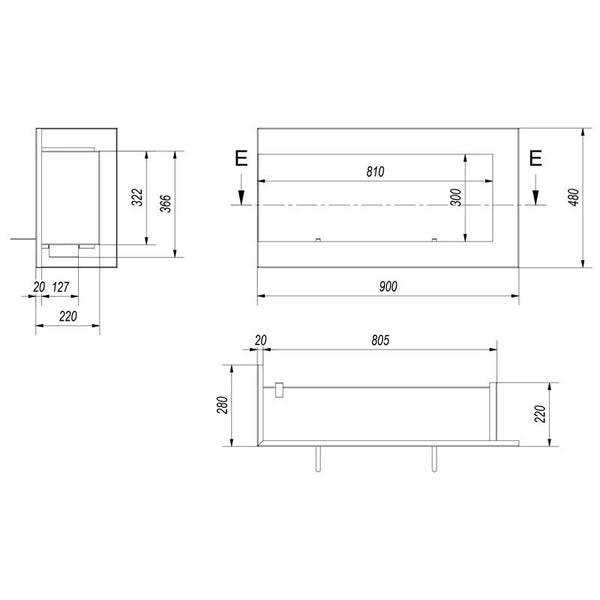 Cheminée bioéthanol d'angle 90 cm (gauche)