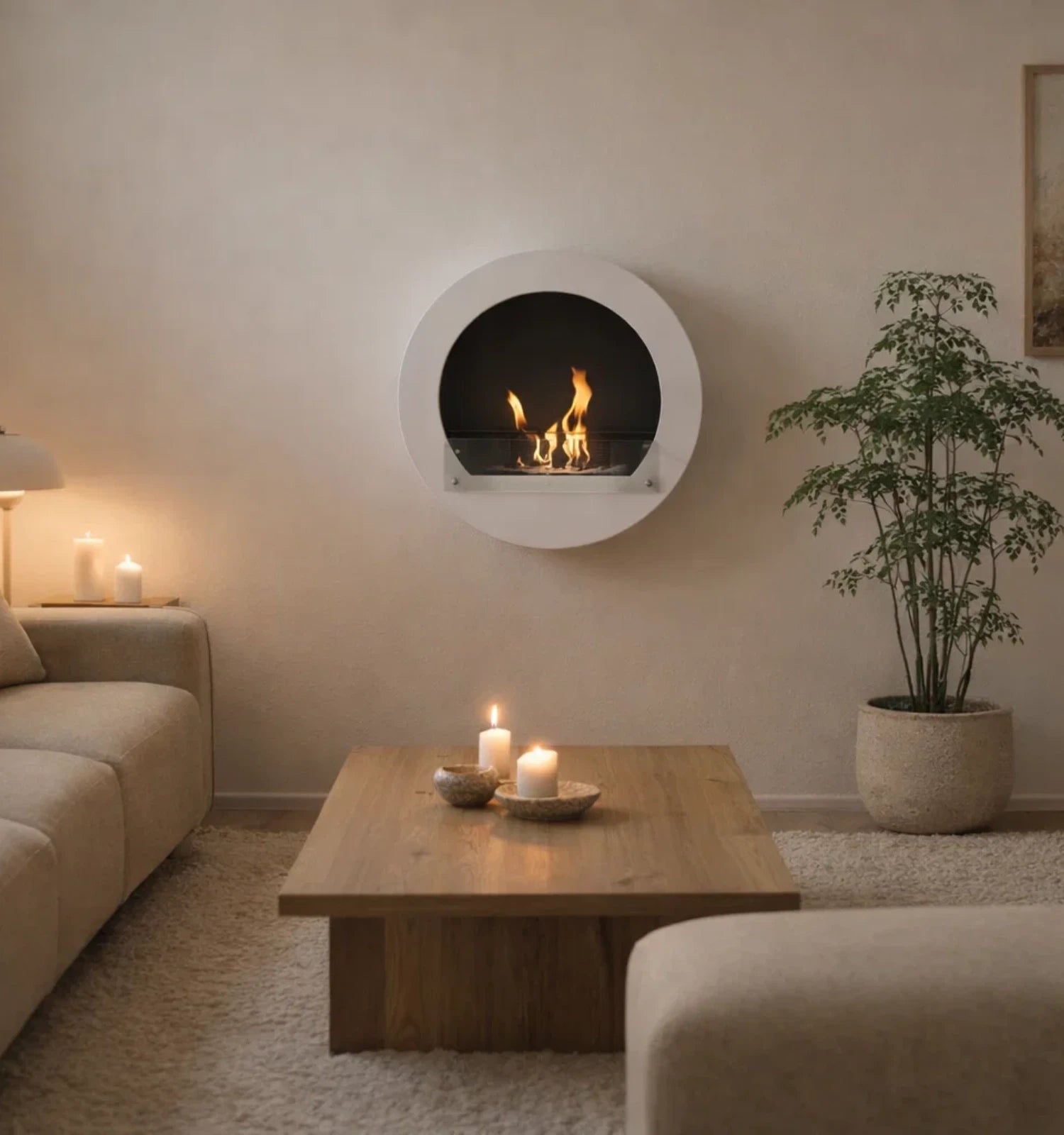 Ronde bio-ethanol haard voor wandmontage - Wit
