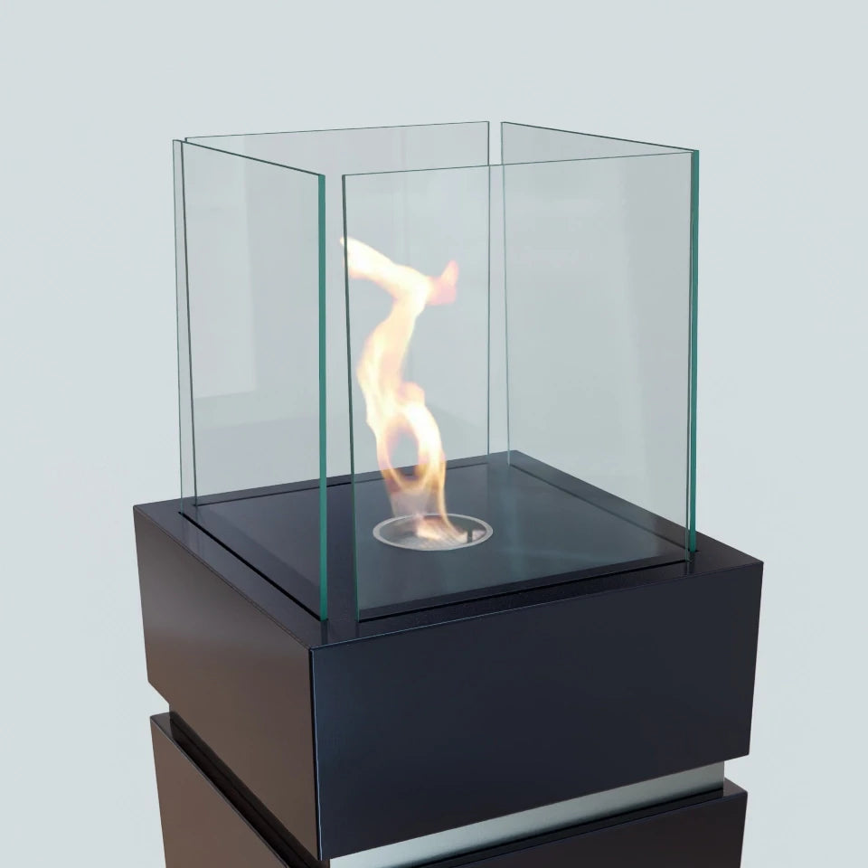 Vrijstaande bio-ethanol haard met glas - Zwart