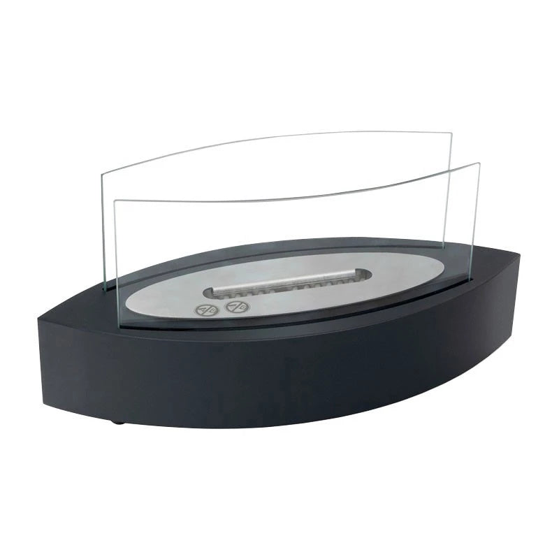 Ovale bio-ethanol tafelhaard met glas - Zwart