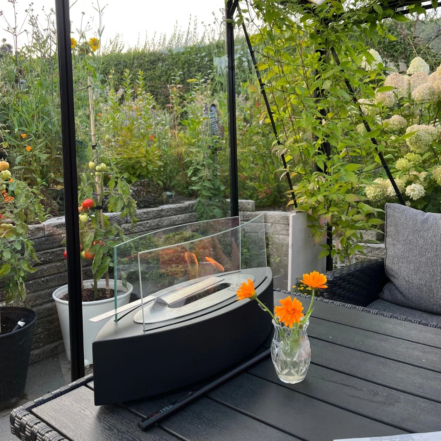 Ovale bio-ethanol tafelhaard met glas - Zwart