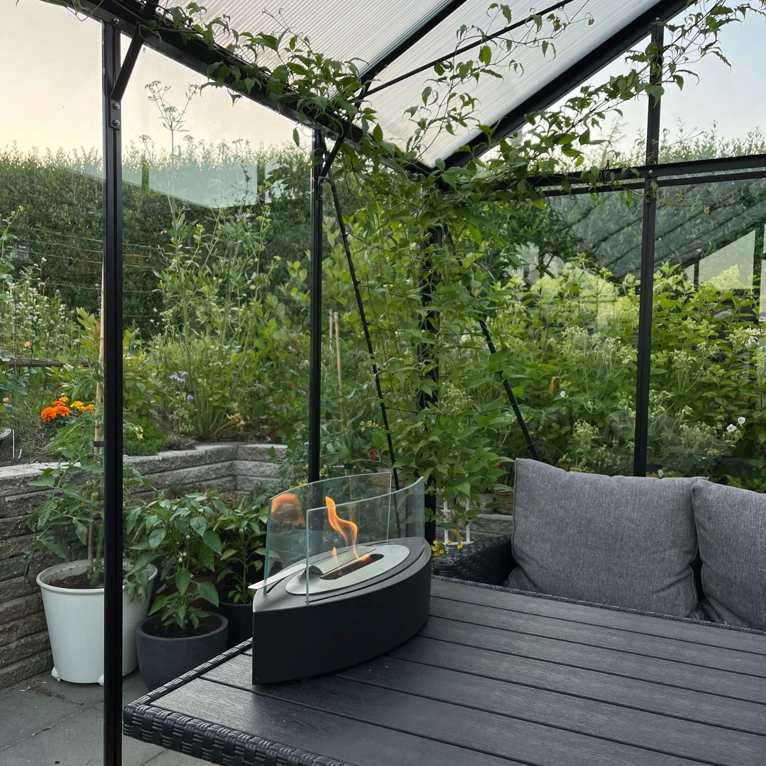 Ovale bio-ethanol tafelhaard met glas - Zwart