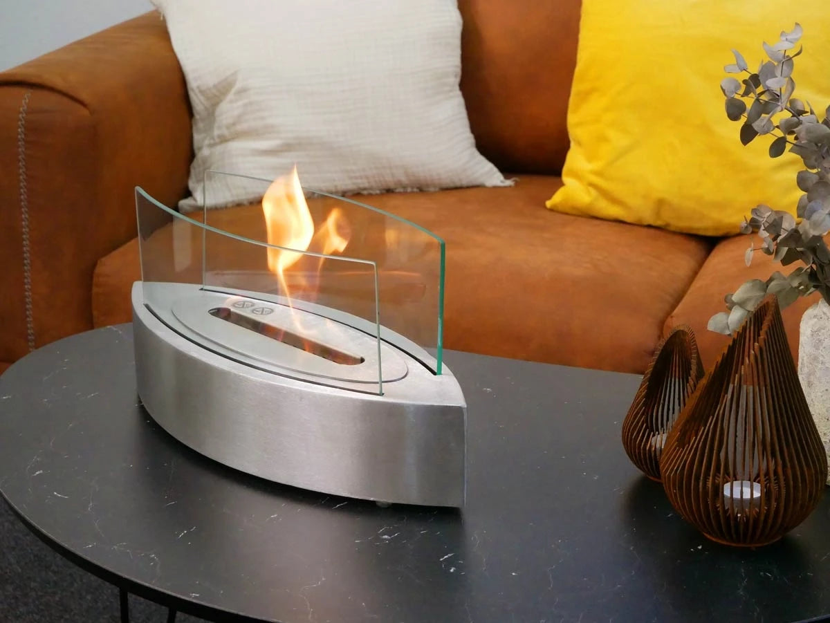 Cheminée bioéthanol ovale avec table – Acier