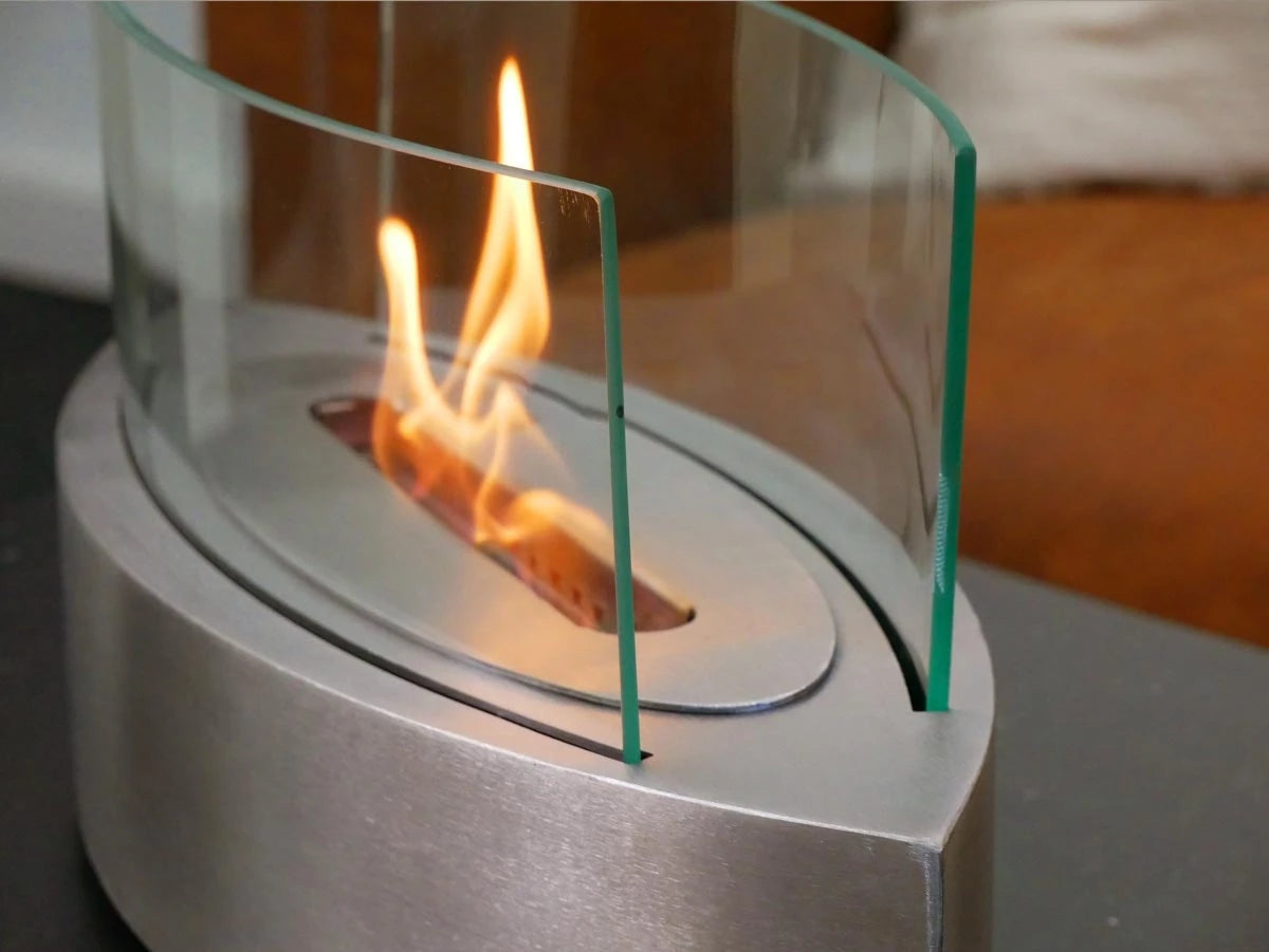 Cheminée bioéthanol ovale avec table – Acier