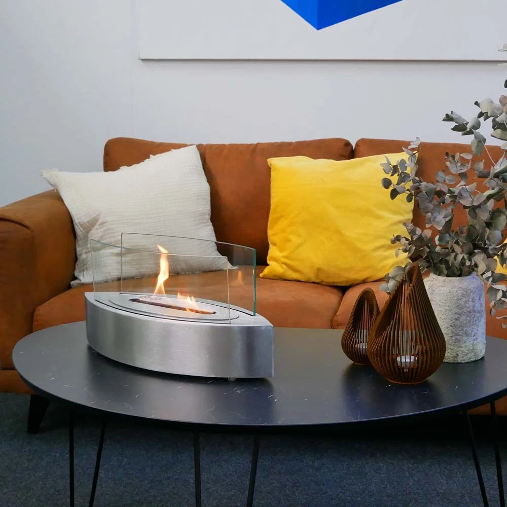 Cheminée bioéthanol ovale avec table – Acier