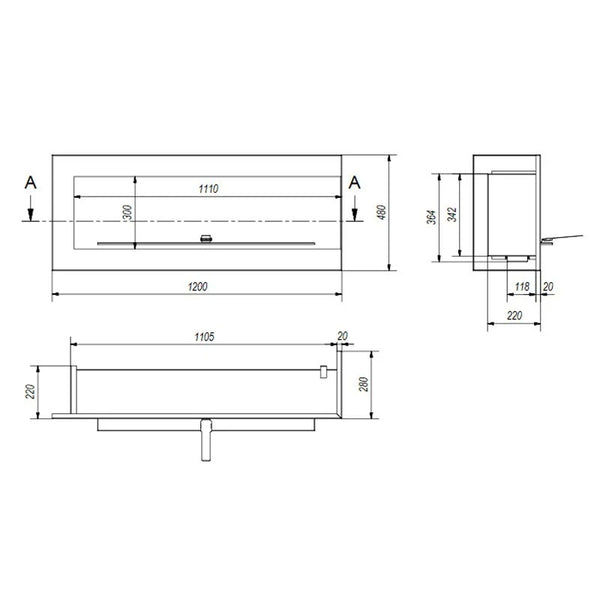 Cheminée Bioéthanol d'Angle Droit 120 cm