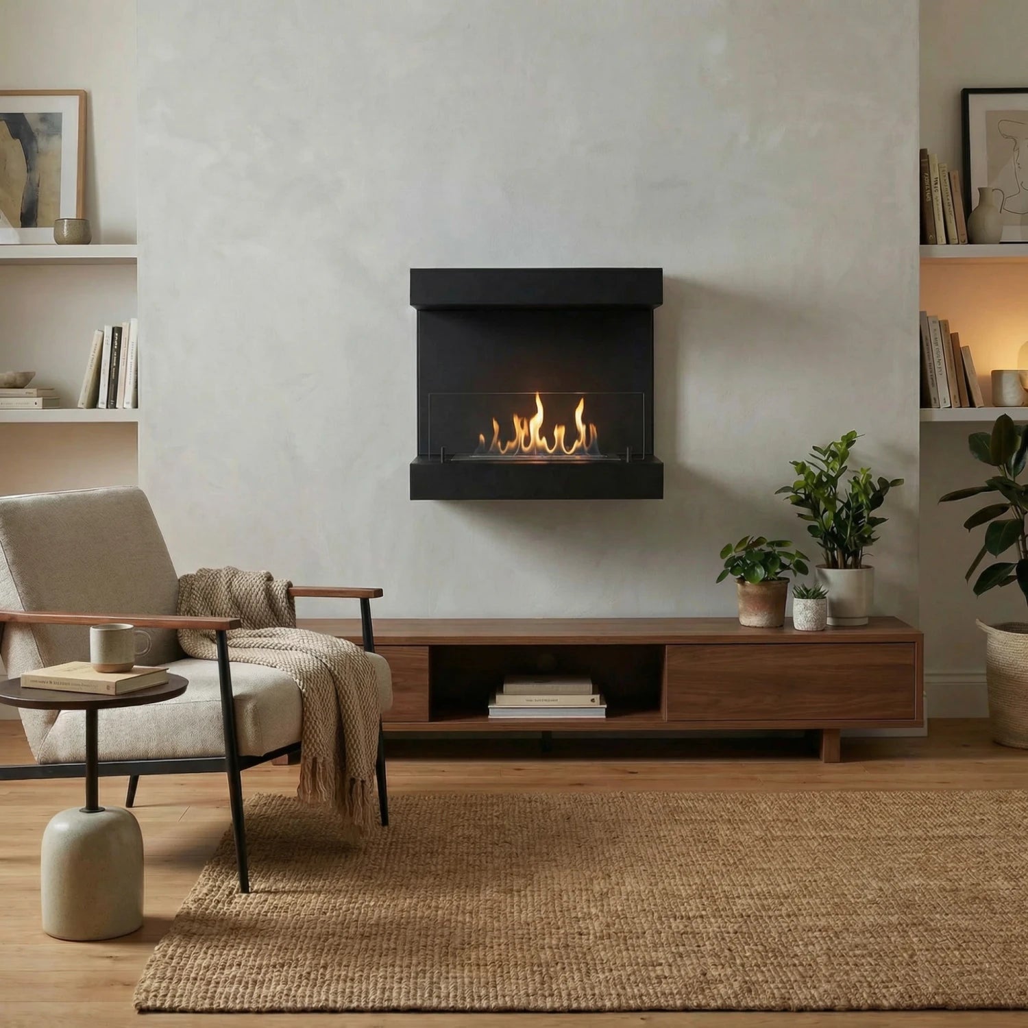 Dakota - Driezijdige bio-ethanol wandhaard 80 cm - Zwart