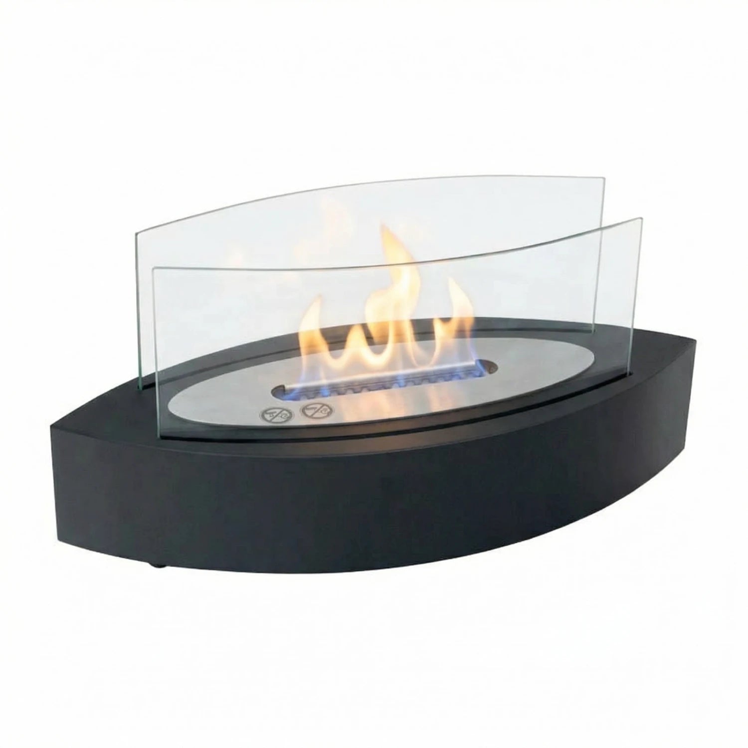 Ovale bio-ethanol tafelhaard met glas - Zwart