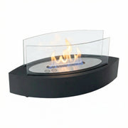 Ovale bio-ethanol tafelhaard met glas - Zwart