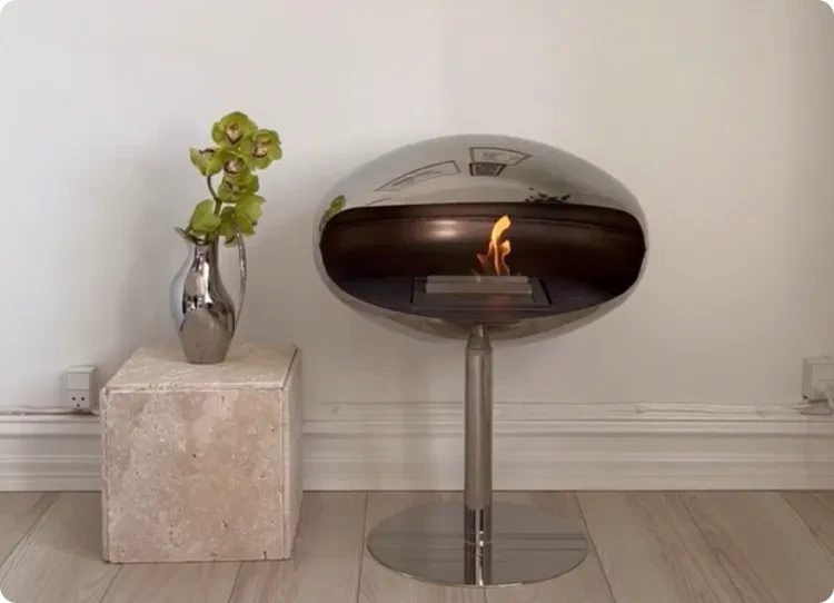 Cocoon Pedestal vrijstaande bio-ethanol haard in roestvrij staal