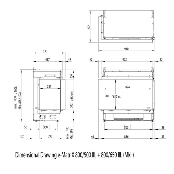 e-MatriX 800/500 II-L - Corner Built-in Water Vapour Fireplace
