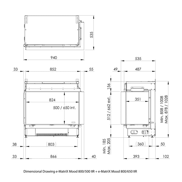 e-MatriX 800/500 II-L - Corner Built-in Water Vapour Fireplace