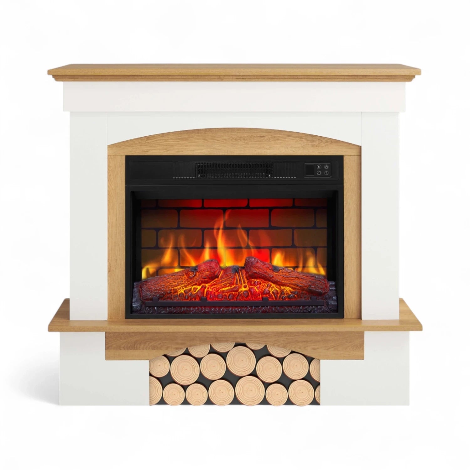 Woodley elektrische haard met schouw – wit/natuurlijk eiken