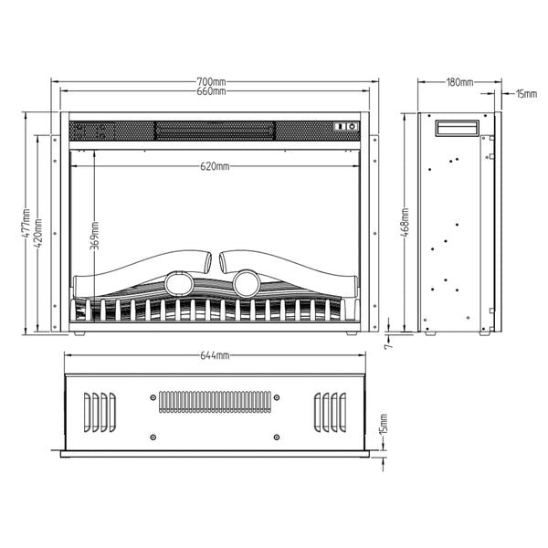 LED Classic Electric Fireplace Built-in - 67 cm