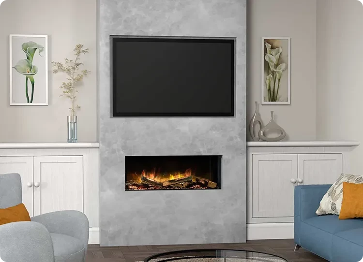Mur multimédia avec télévision et cheminée électrique de Flamerite