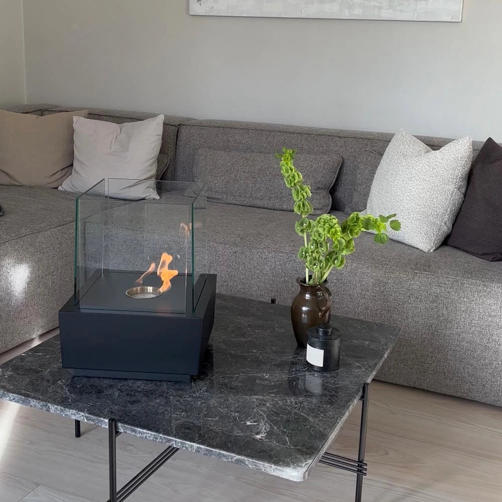 Vrijstaande bio-ethanol haard met glas - Zwart