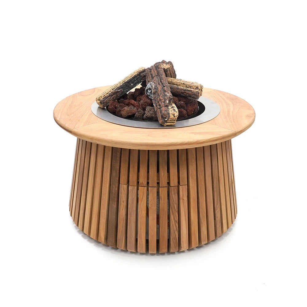 Happy Cocooning Lagune Ronde 60 Teck - Table Brasero à Gaz Ronde