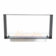 Foco Two 1000 Slim see-through bioethanol fireplace, studio shot with lit flame
