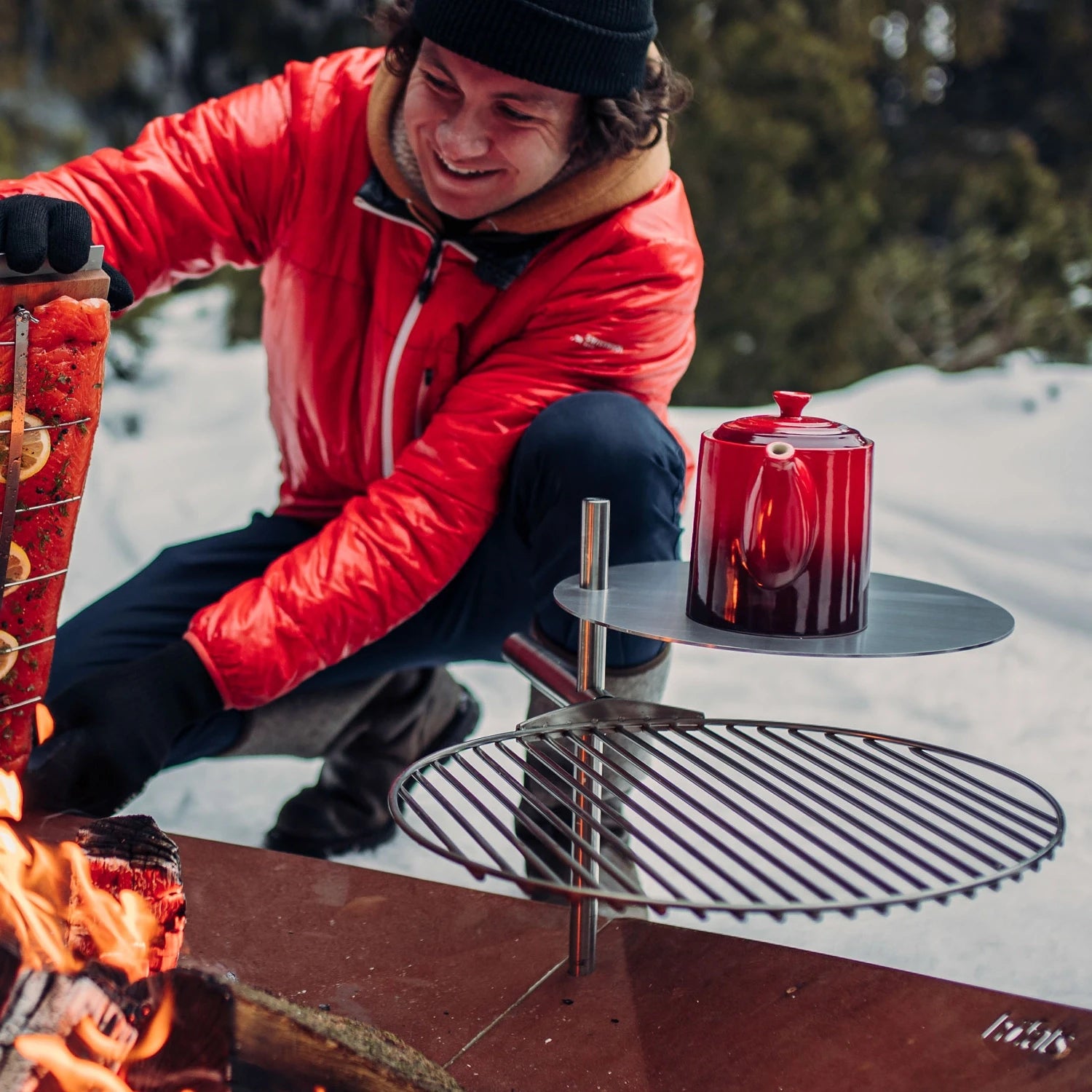 Höfats TRIPLE Table for grilling and cooking on TRIPLE fire pits.