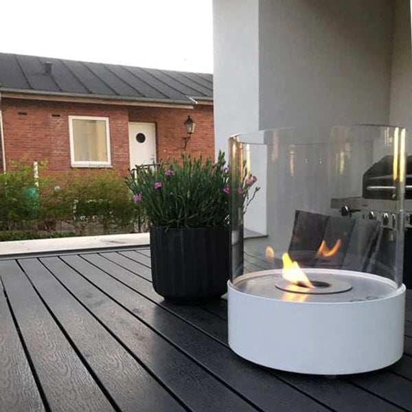 Southwark White - Ronde bio-ethanol tafelhaard met glas