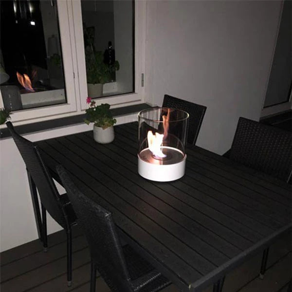 Southwark White - Ronde bio-ethanol tafelhaard met glas