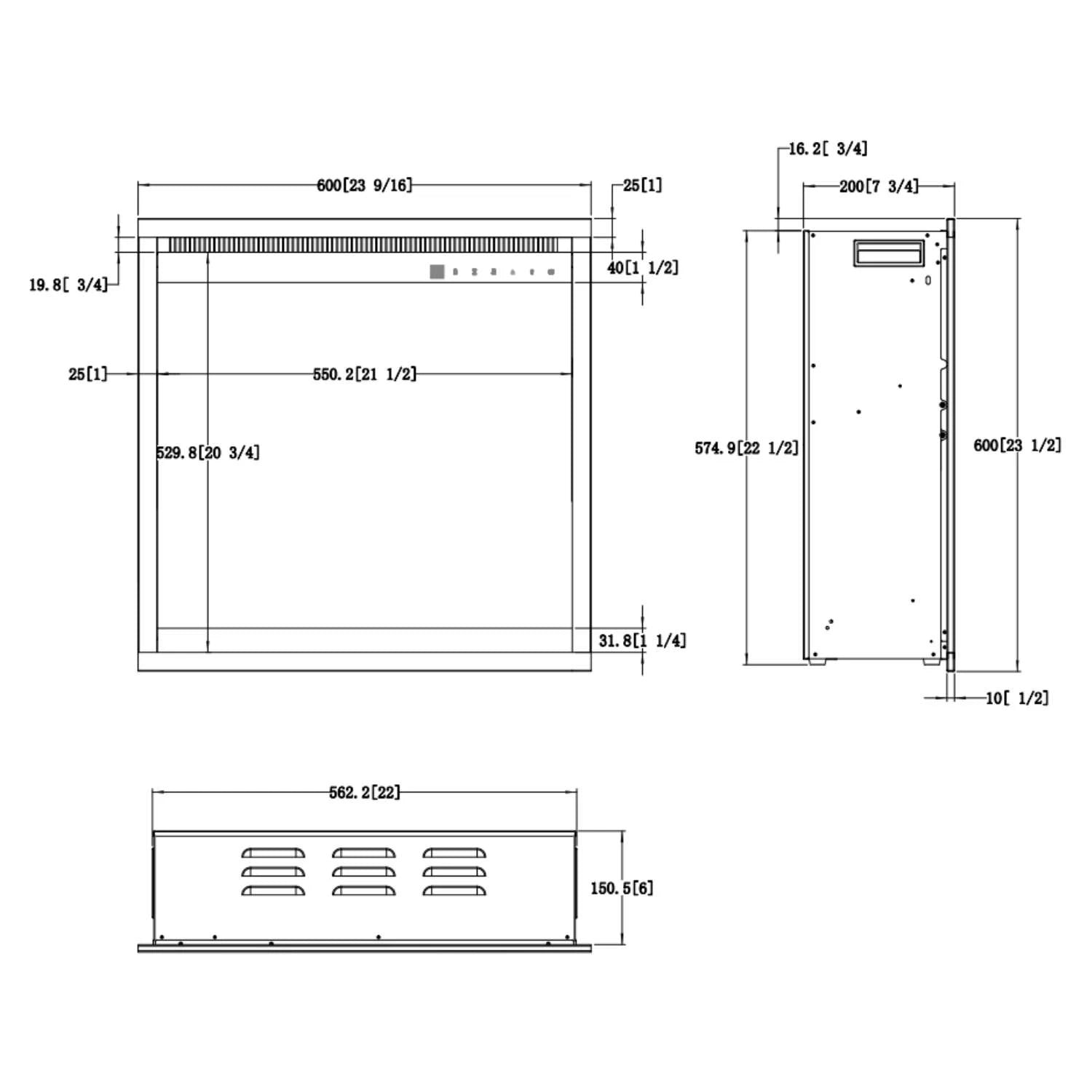 Aflamo 3D Electric Fireplace Insert 24" Square (60 × 60 cm)
