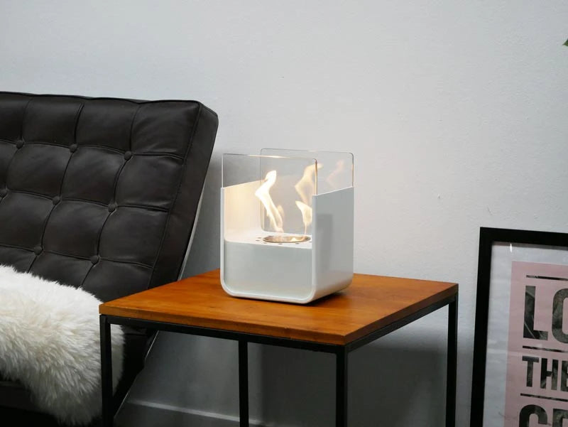 Small table bio fireplace in white