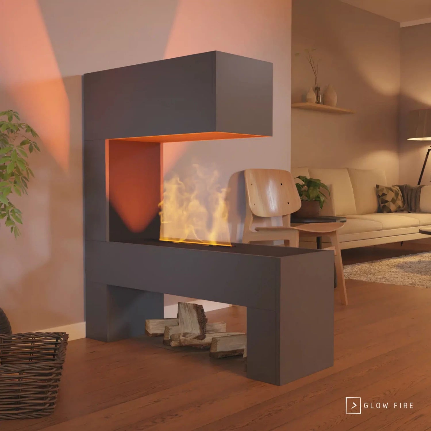 Mozart Grey - OMC 600 | Freestanding Water Vapour Fireplace