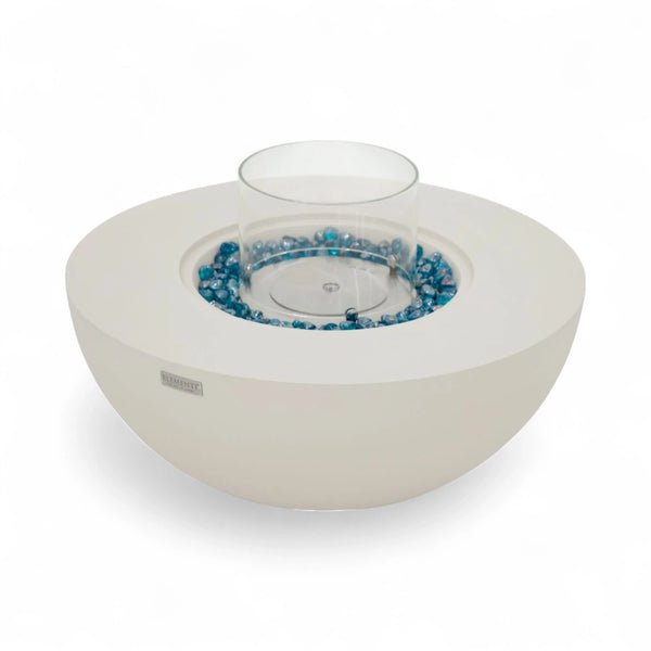 FOYER ROCA Cheminée bioéthanol – Blanc crème. Offrez-vous une atmosphère raffinée et enveloppante, conforme à la norme EN 16647, avec assistance française et vidéos de démonstration en showroom.