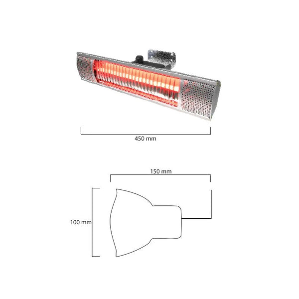 Terrasverwarmer wandmodel 1500 W, GT, Ø51 cm - Zilver