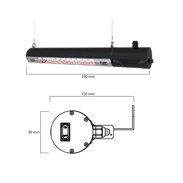 Terrasverwarmer wandmodel 1500 W, GT met afstandsbediening