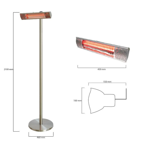Terrasverwarmer vrijstaand vloermodel 1500 W, GT - Zilver