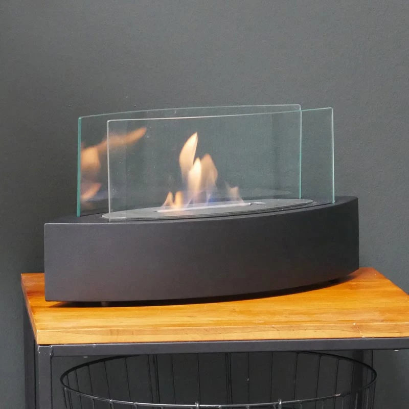 Ovale bio-ethanol tafelhaard met glas - Zwart
