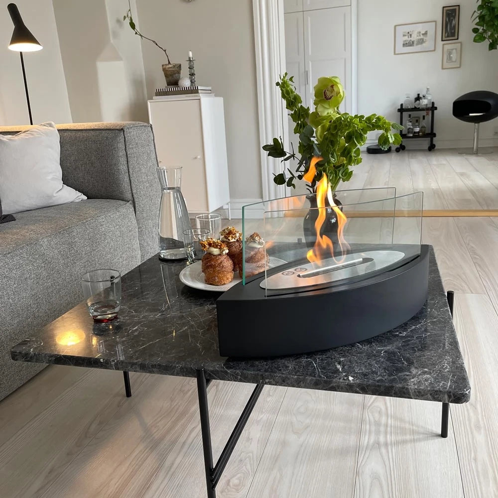 Ovale bio-ethanol tafelhaard met glas - Zwart